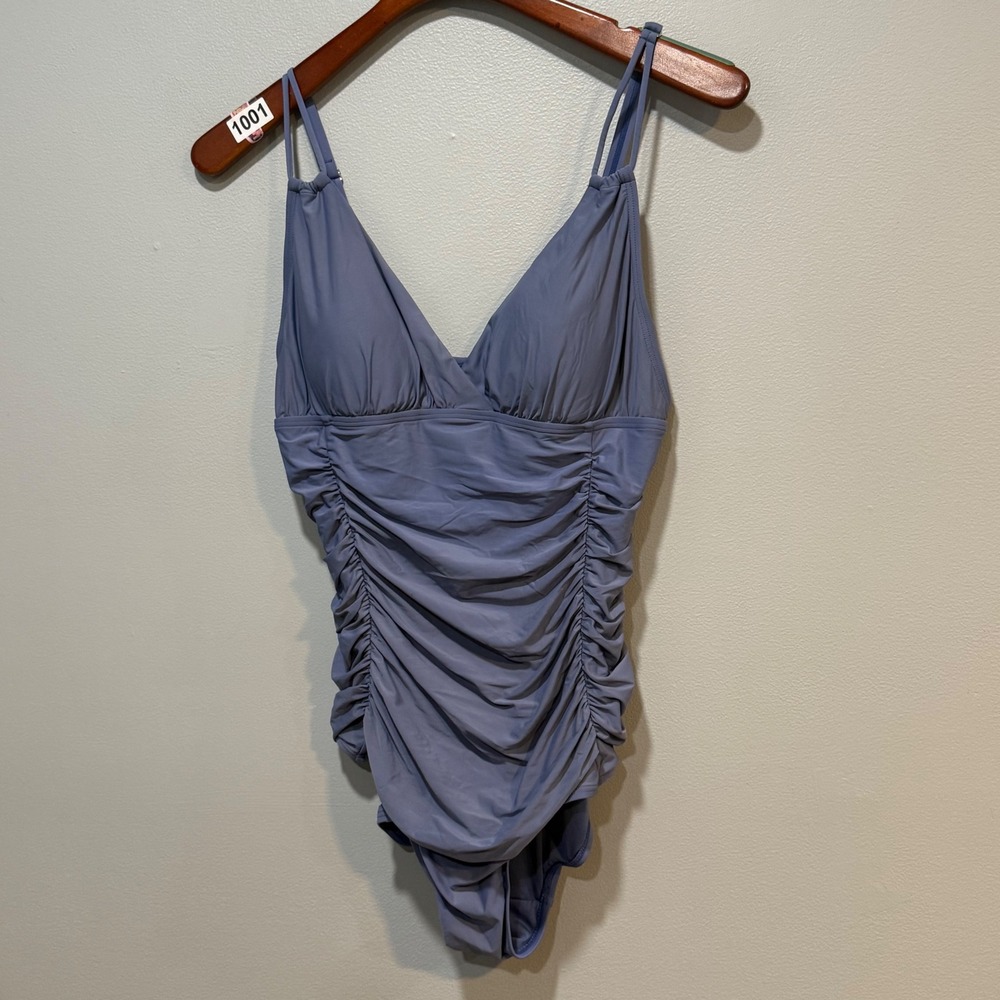 Calvin Klein Womens Ruched One Piece Swimsuit Periwinkle Blue resort Size 12